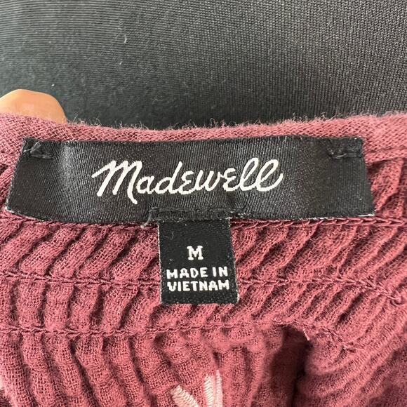 MADEWELL Mulberry Top Floral Crinkled Crew Neck Open Back Drop Shoulder M Medium - Picture 6 of 9